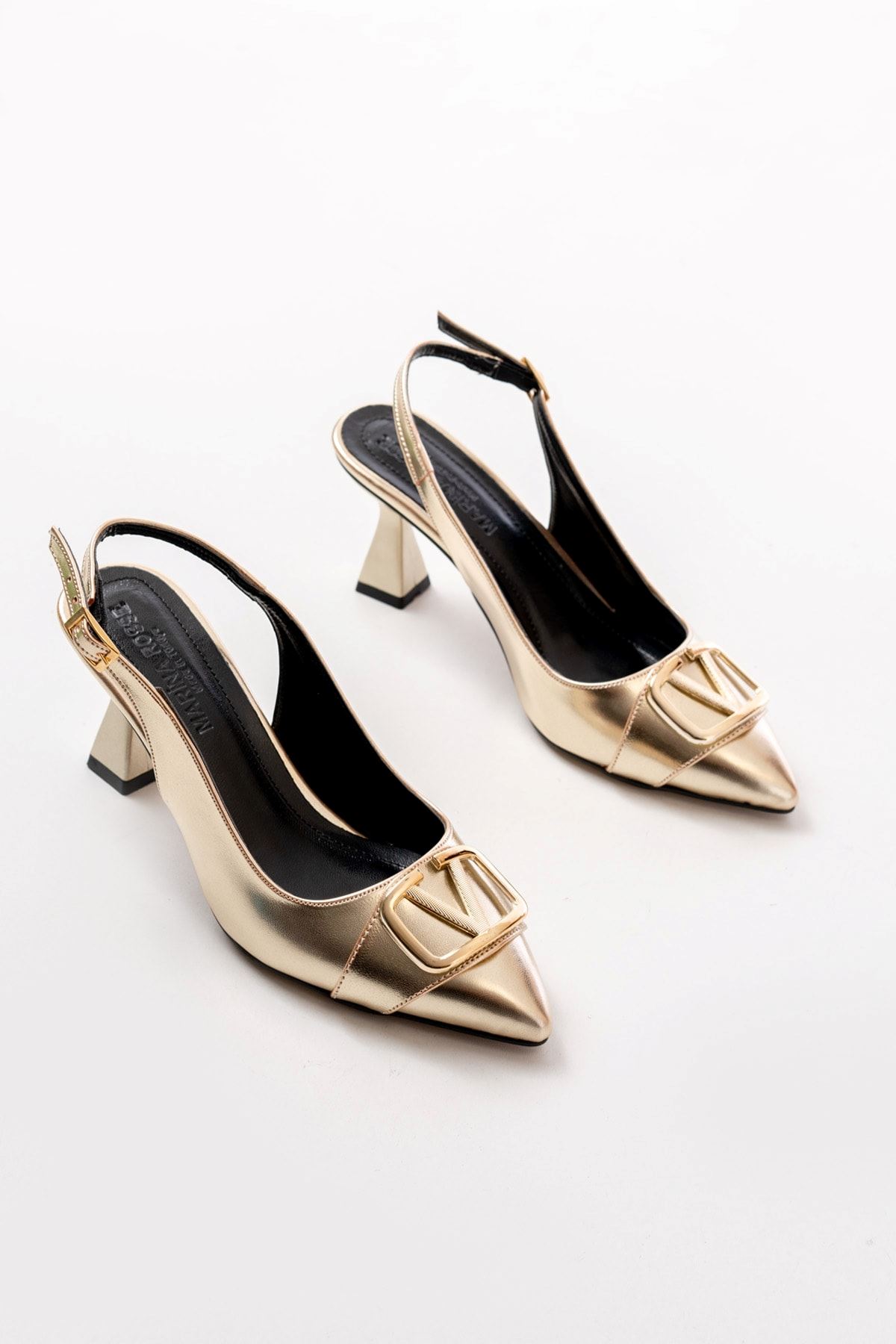 Kadın Sante Toka Detaylı Şampanya Topuk Ayakkabı MR5164