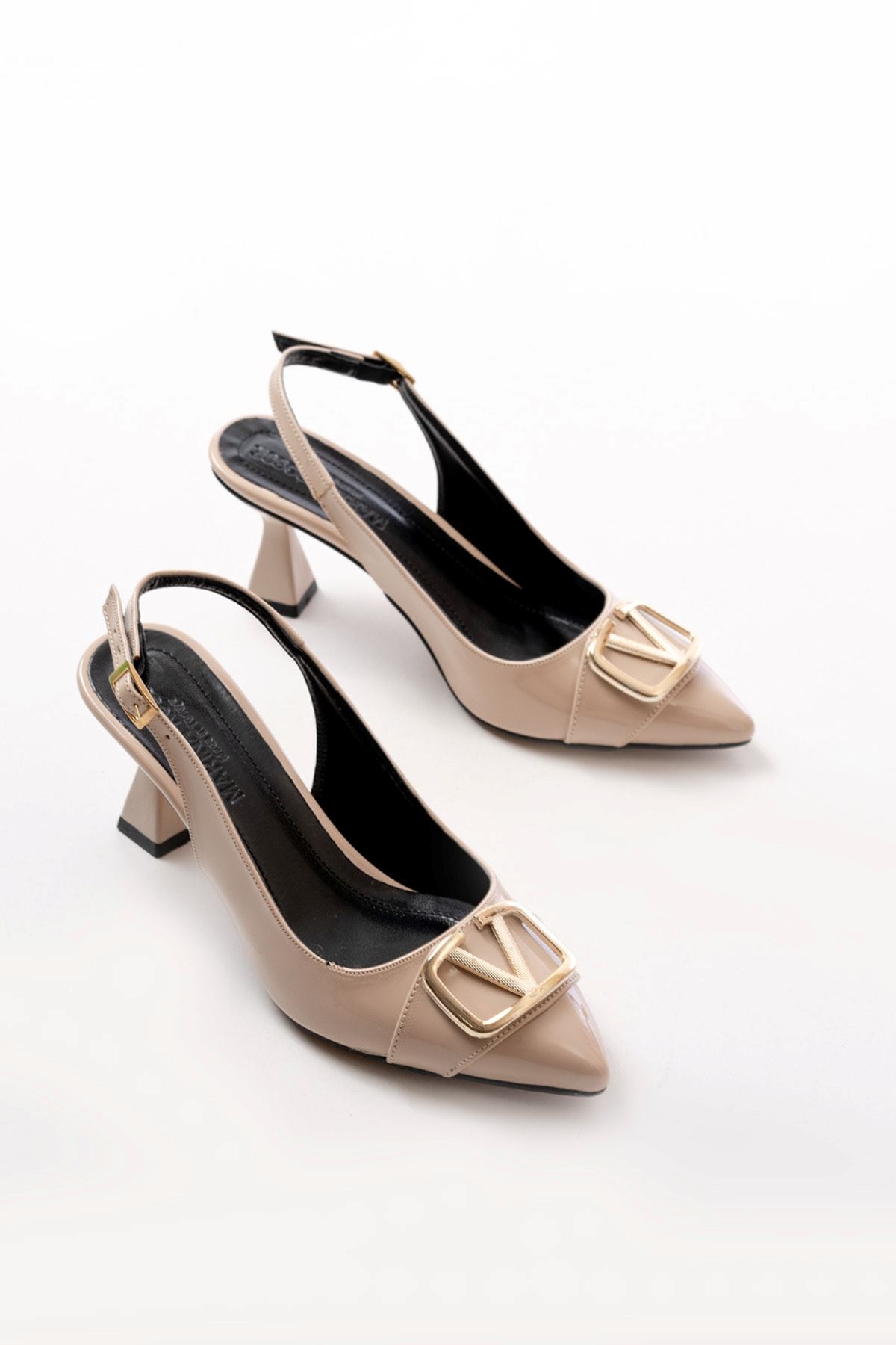 Kadın Sante Toka Detaylı Şampanya Topuk Ayakkabı MR5164
