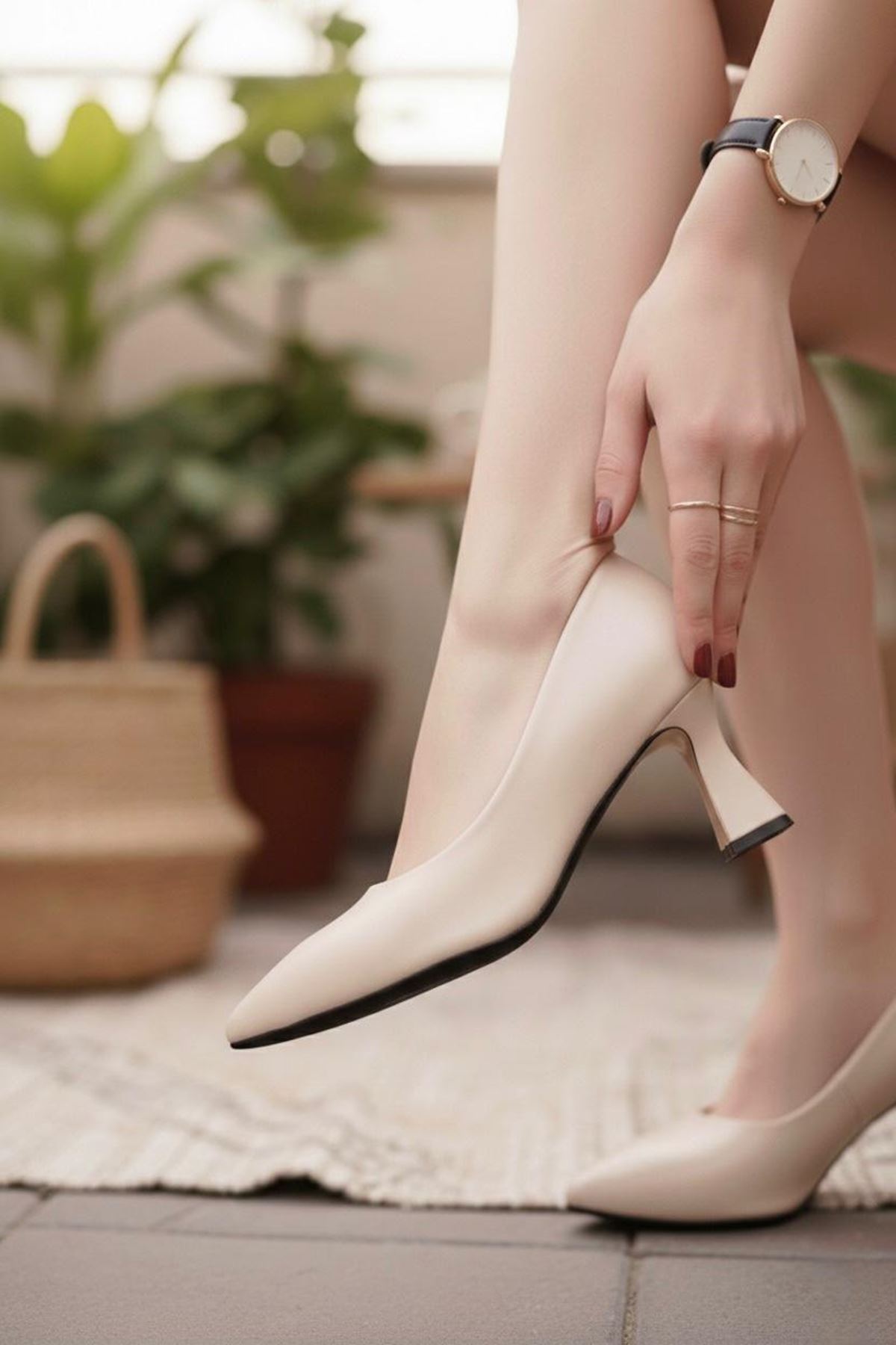 Kadın Bena Topuklu Ayakkabı Şampanya Stıletto MR5051