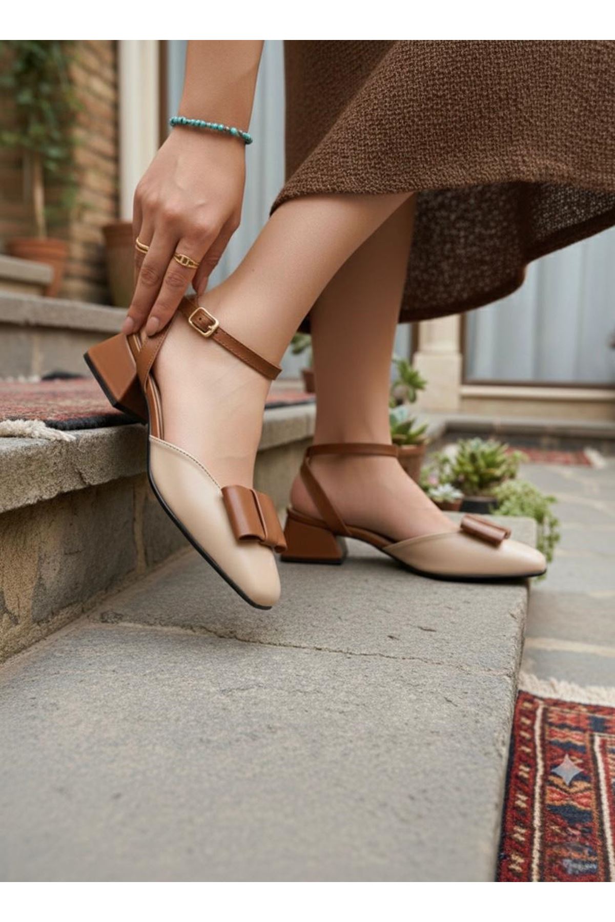 Kadın Merlin Fiyonklu 3 cm Kalın Rahat Taban Topuklu Ayakkabı