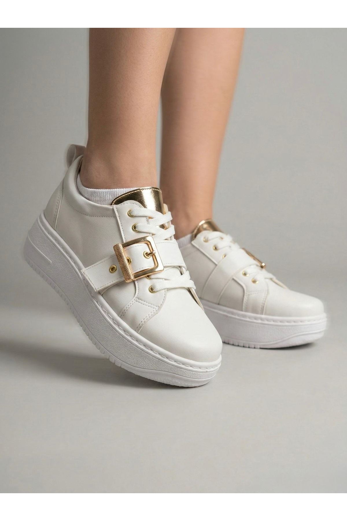 Lusi Beyaz Kemer Gold Detaylı Günlük Ortopedik Sneaker
