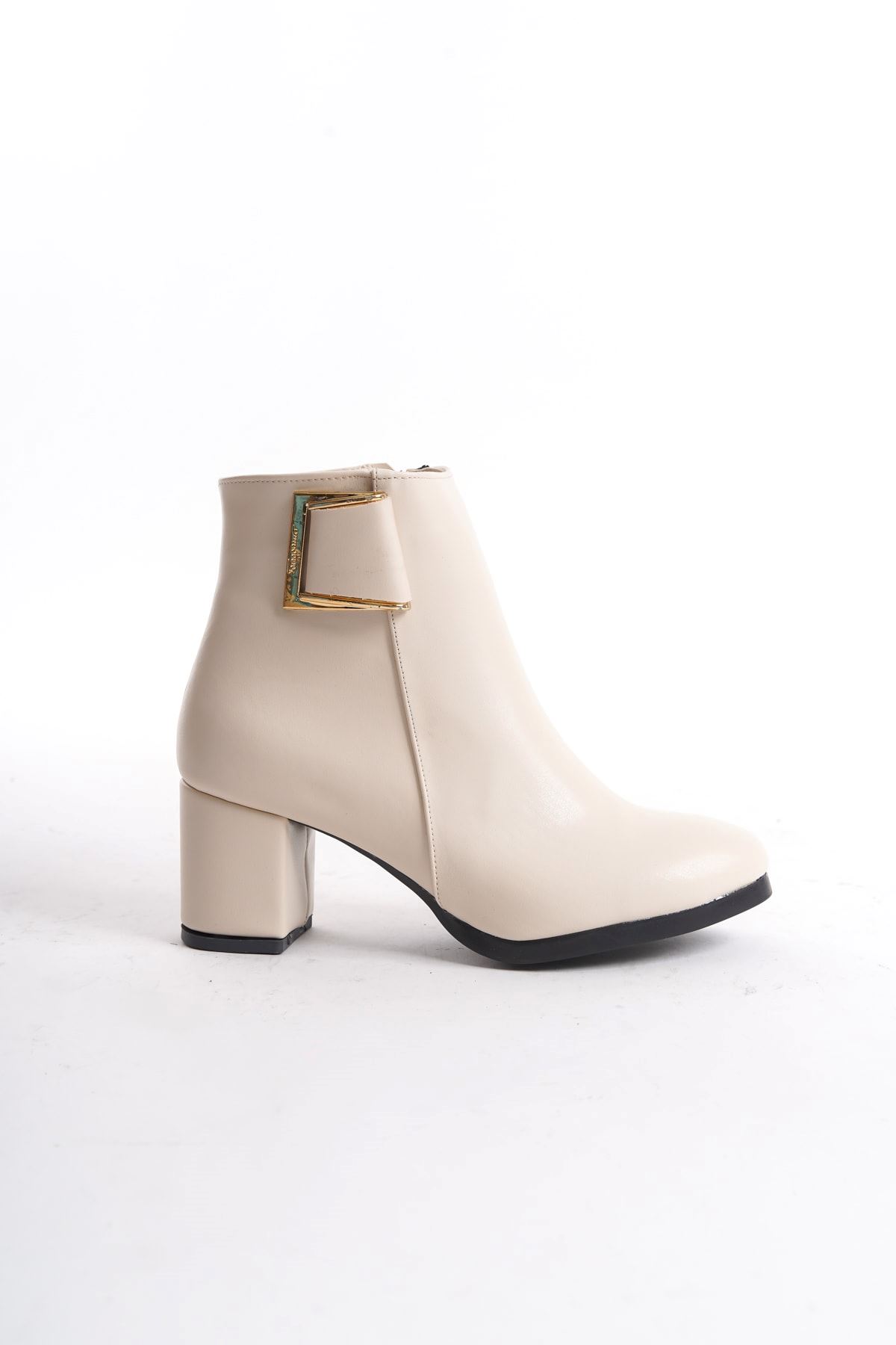 Kadın Atina Cilt Toka Detaylı Topuklu kısa Bot MR5046