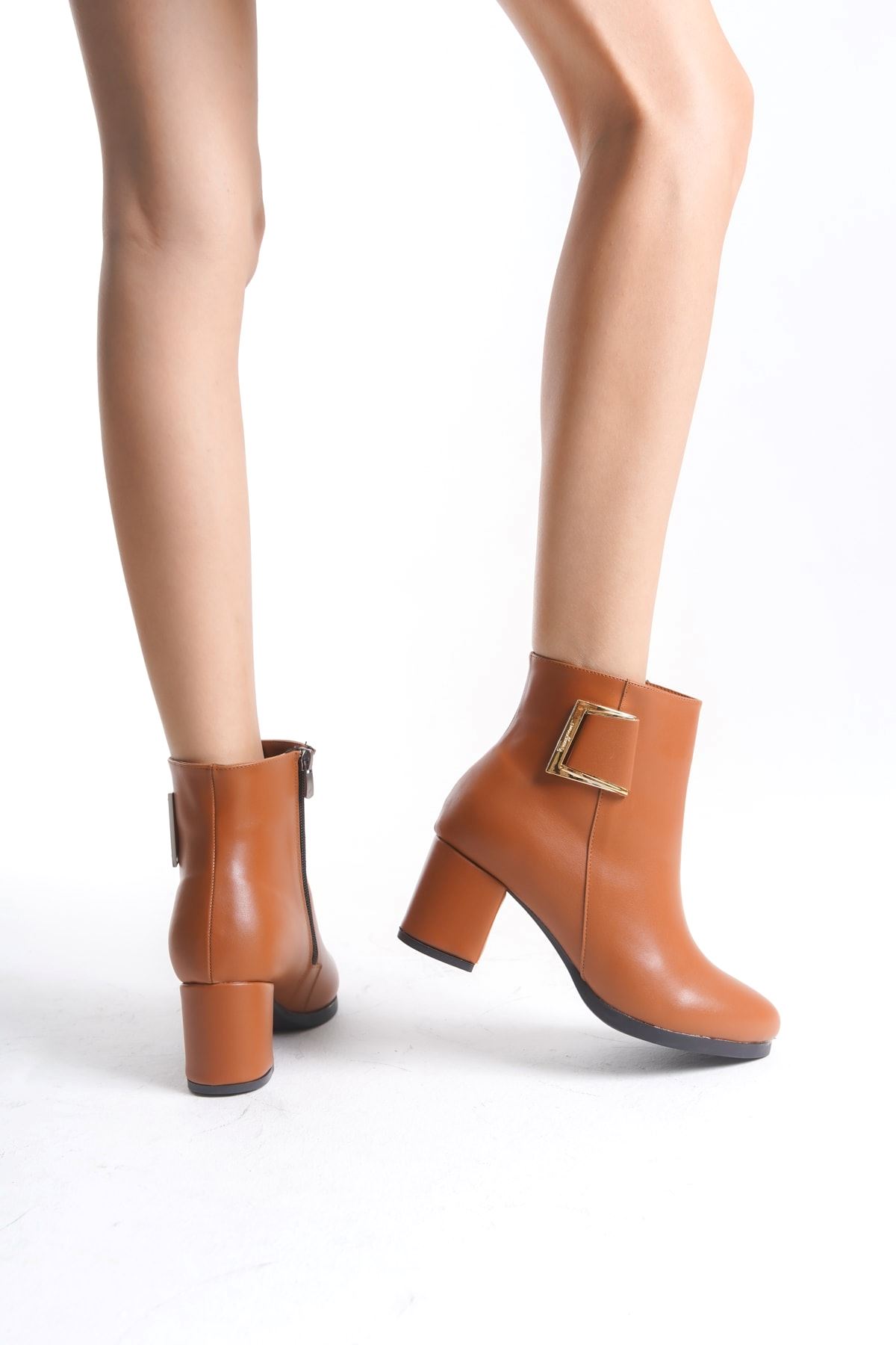 Kadın Atina Cilt Toka Detaylı Topuklu kısa Bot MR5046