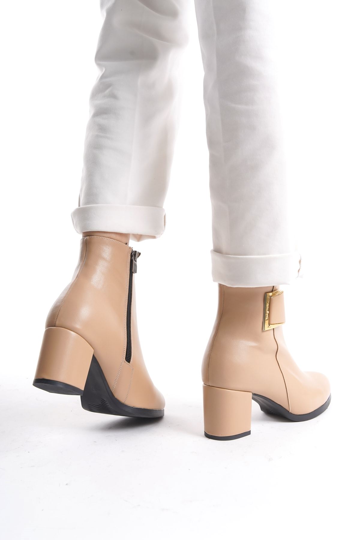 Kadın Atina Cilt Toka Detaylı Topuklu kısa Bot MR5046