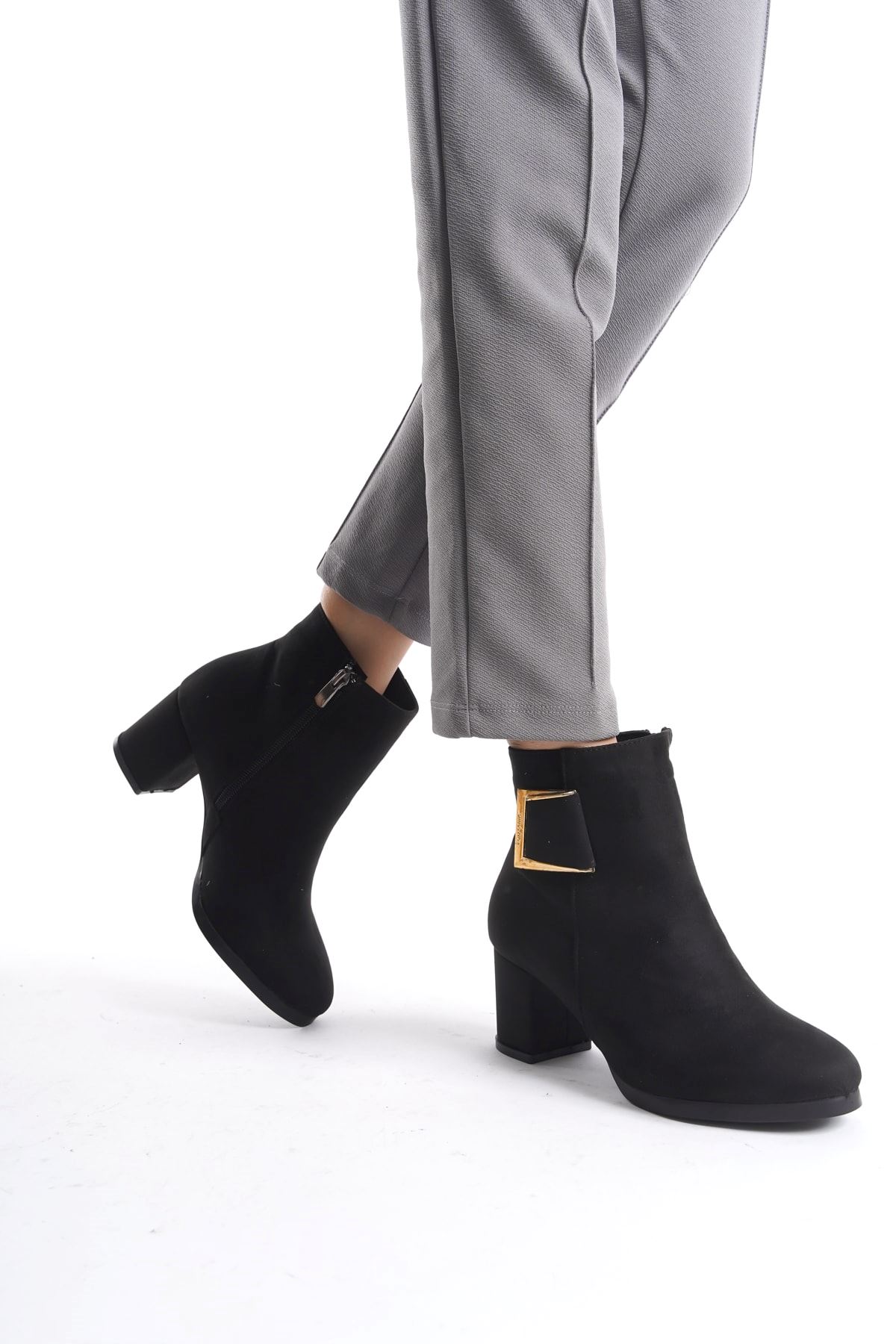 Kadın Atina Cilt Toka Detaylı Topuklu kısa Bot MR5046