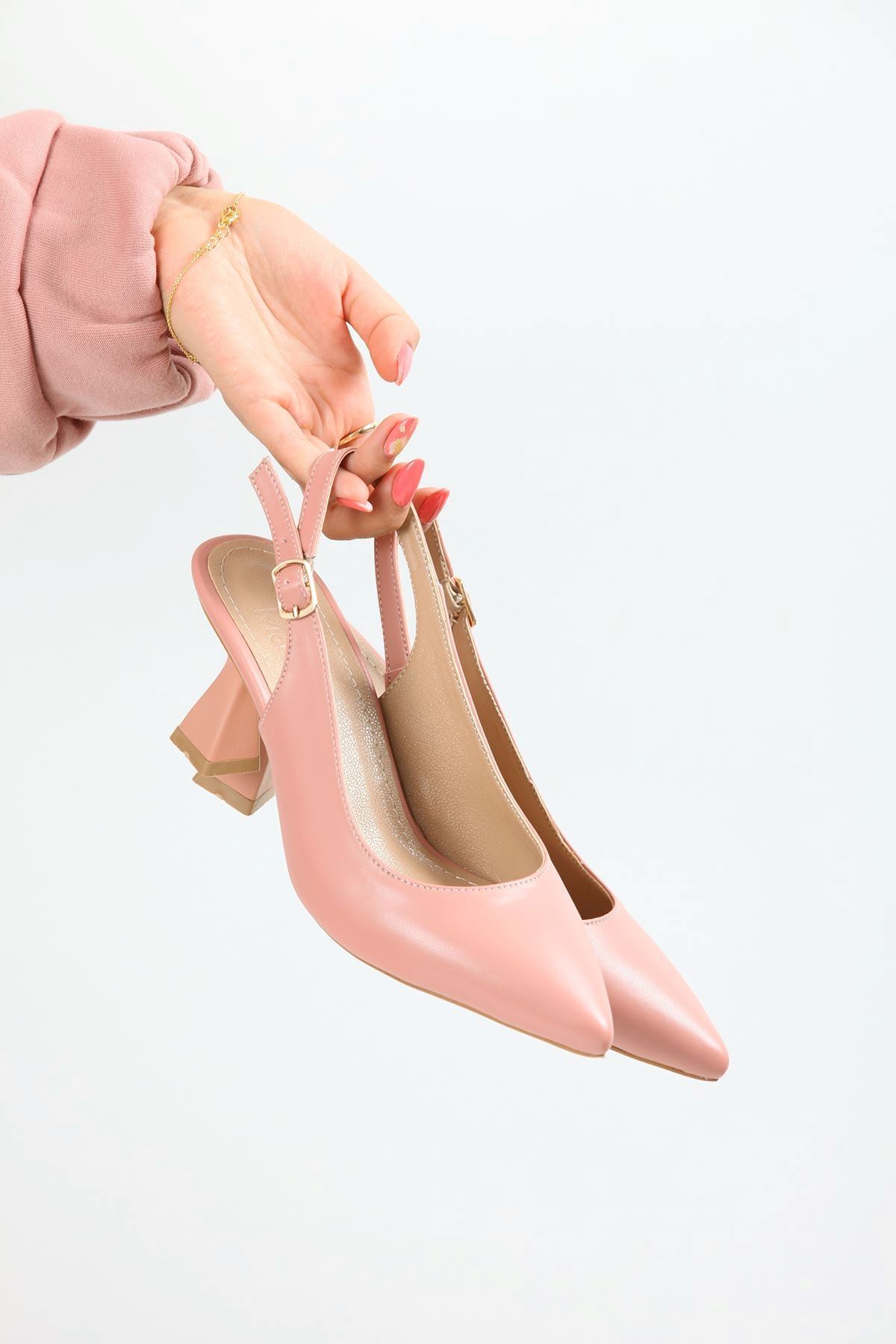 Kadın Harmony Arkası Açık Stiletto Ayakkabı Şampanya Topuk MR5090