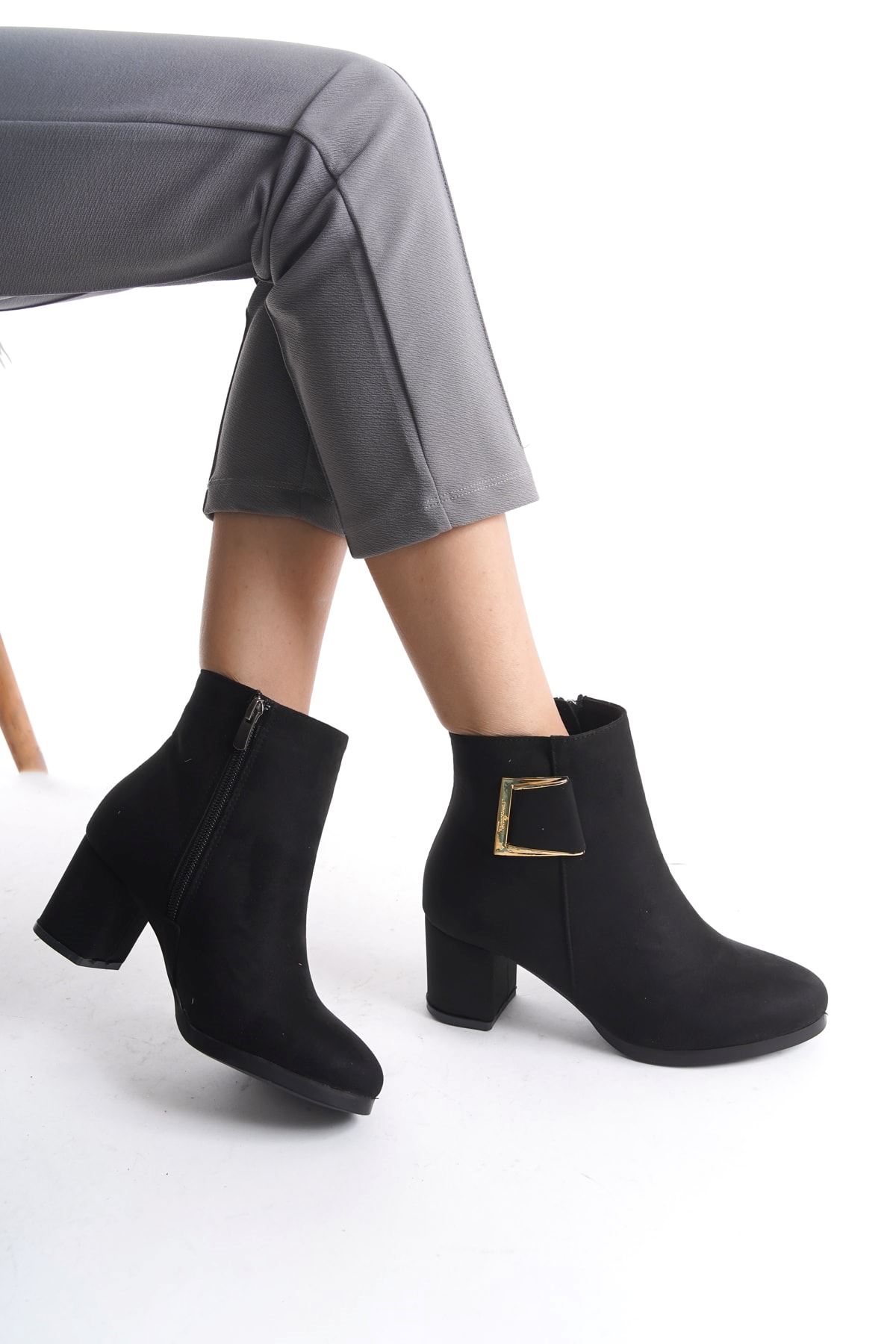 Kadın Atina Cilt Toka Detaylı Topuklu kısa Bot MR5046