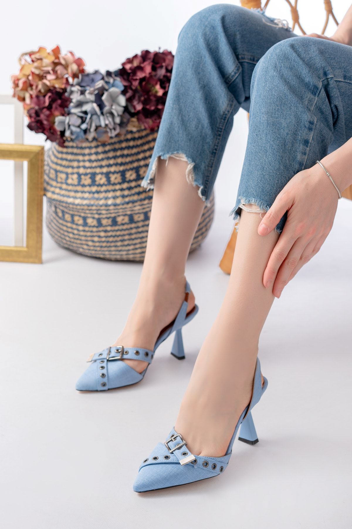 Kadın Shoevana Kot Klasik Topuklu Ayakkabı MR5166