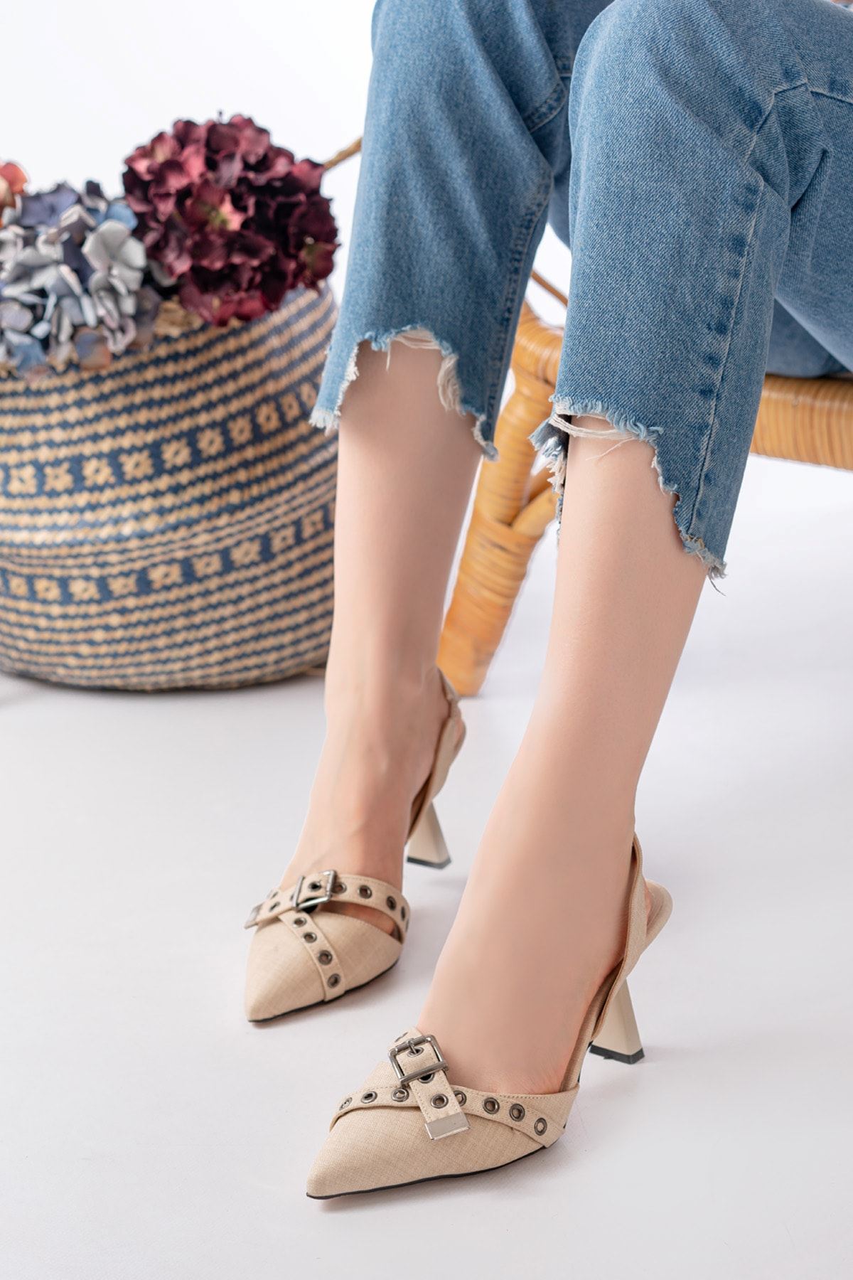 Kadın Shoevana Kot Klasik Topuklu Ayakkabı MR5166