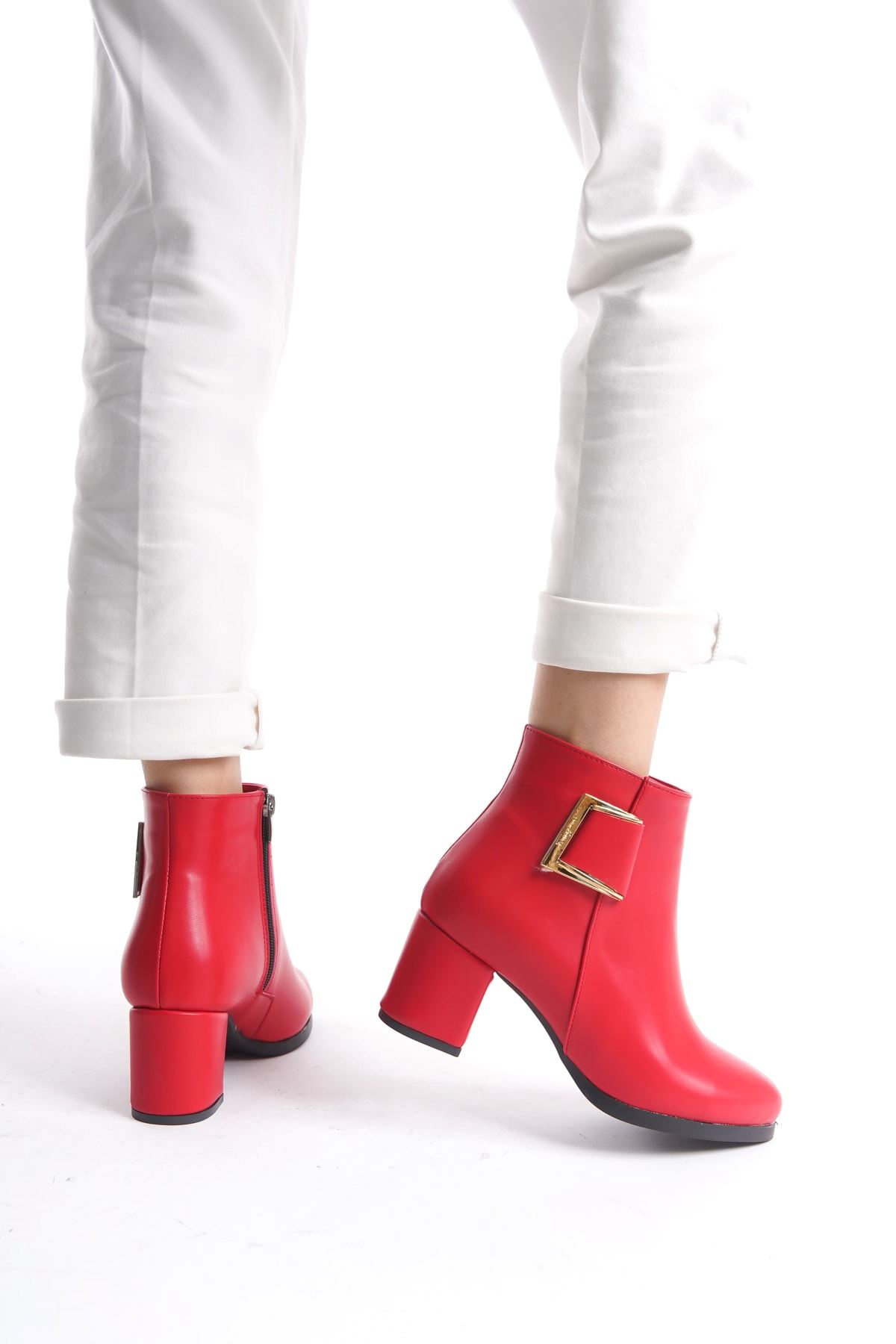 Kadın Atina Cilt Toka Detaylı Topuklu kısa Bot MR5046