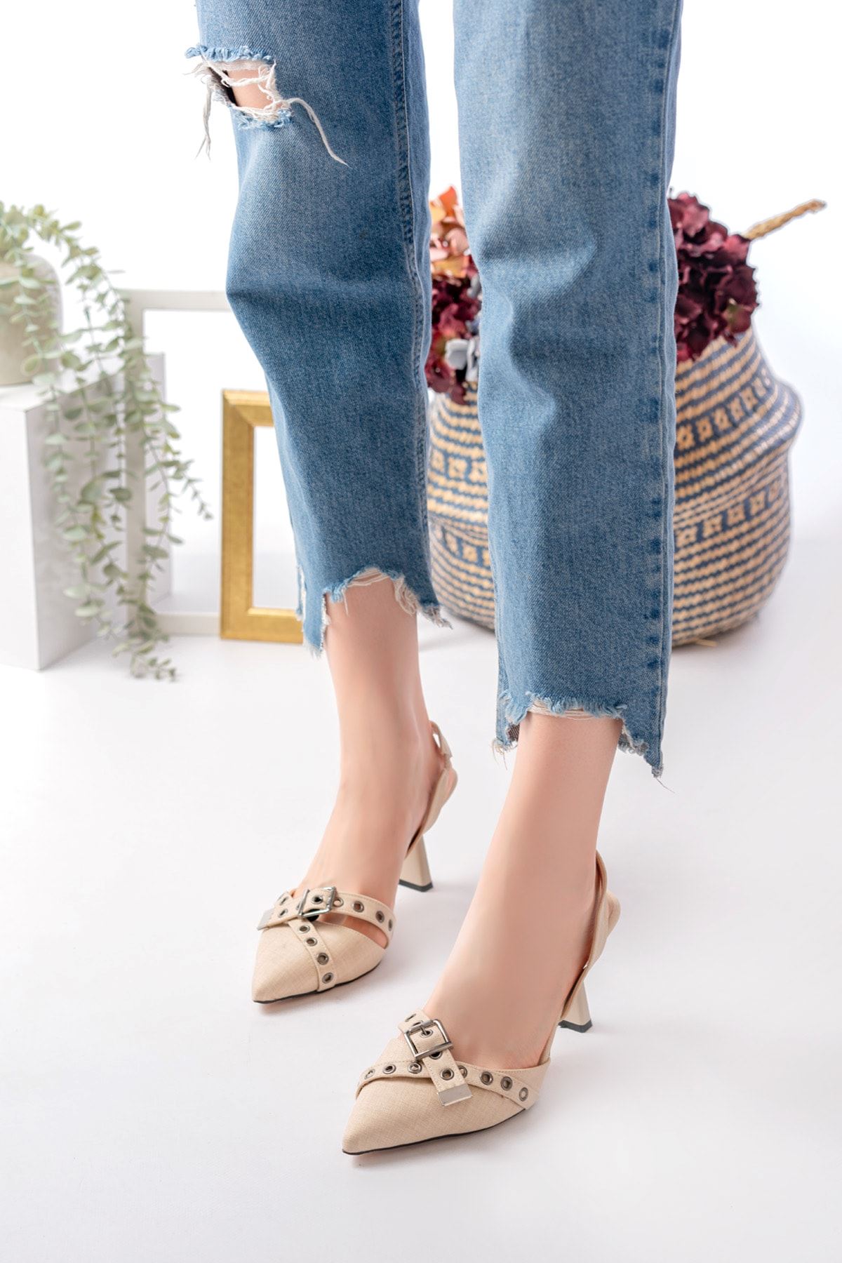 Kadın Shoevana Kot Klasik Topuklu Ayakkabı MR5166