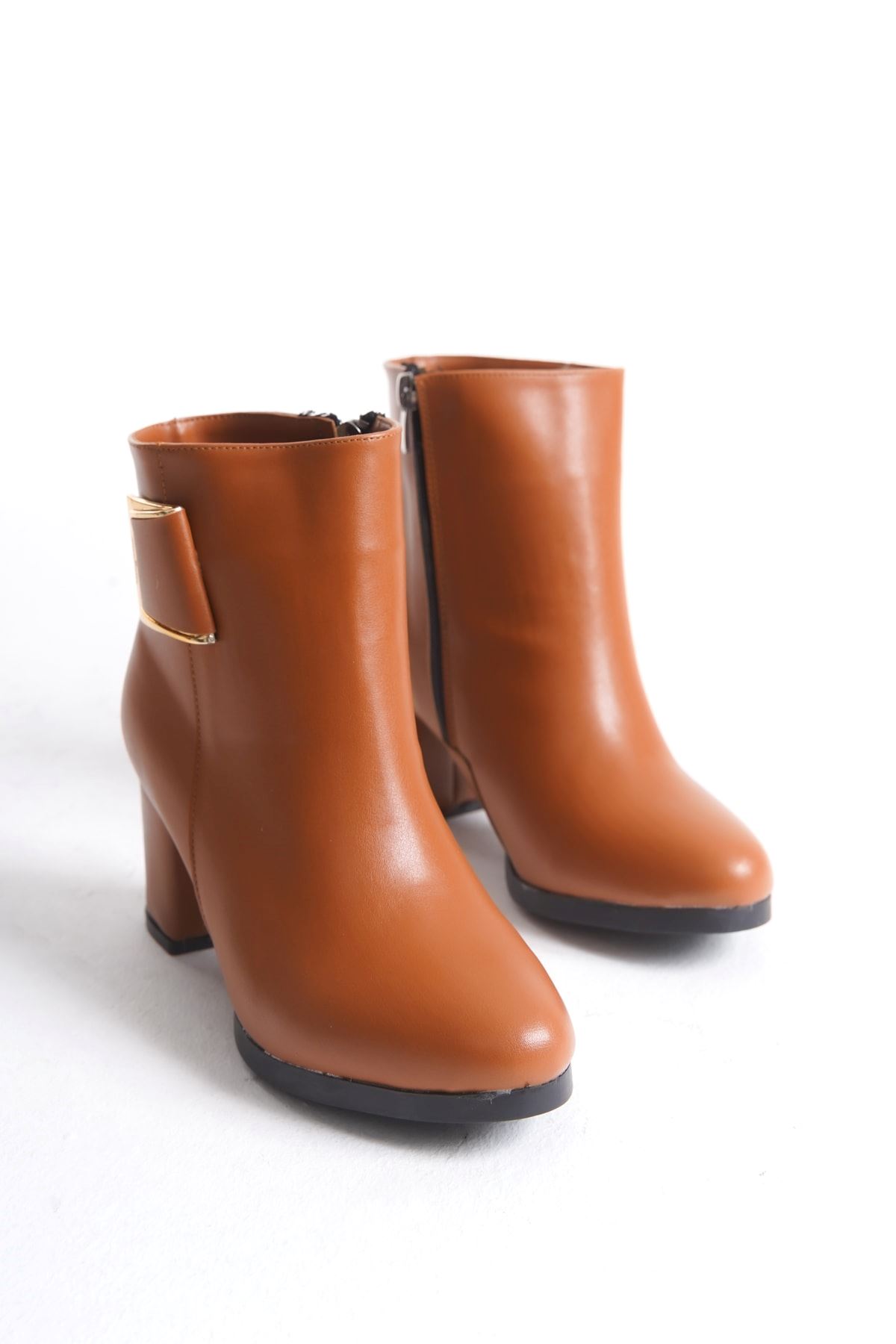 Kadın Atina Cilt Toka Detaylı Topuklu kısa Bot MR5046