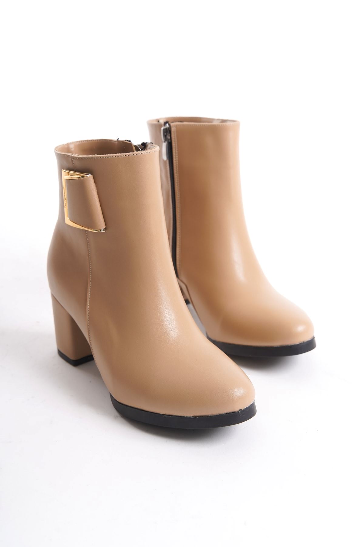 Kadın Atina Cilt Toka Detaylı Topuklu kısa Bot MR5046