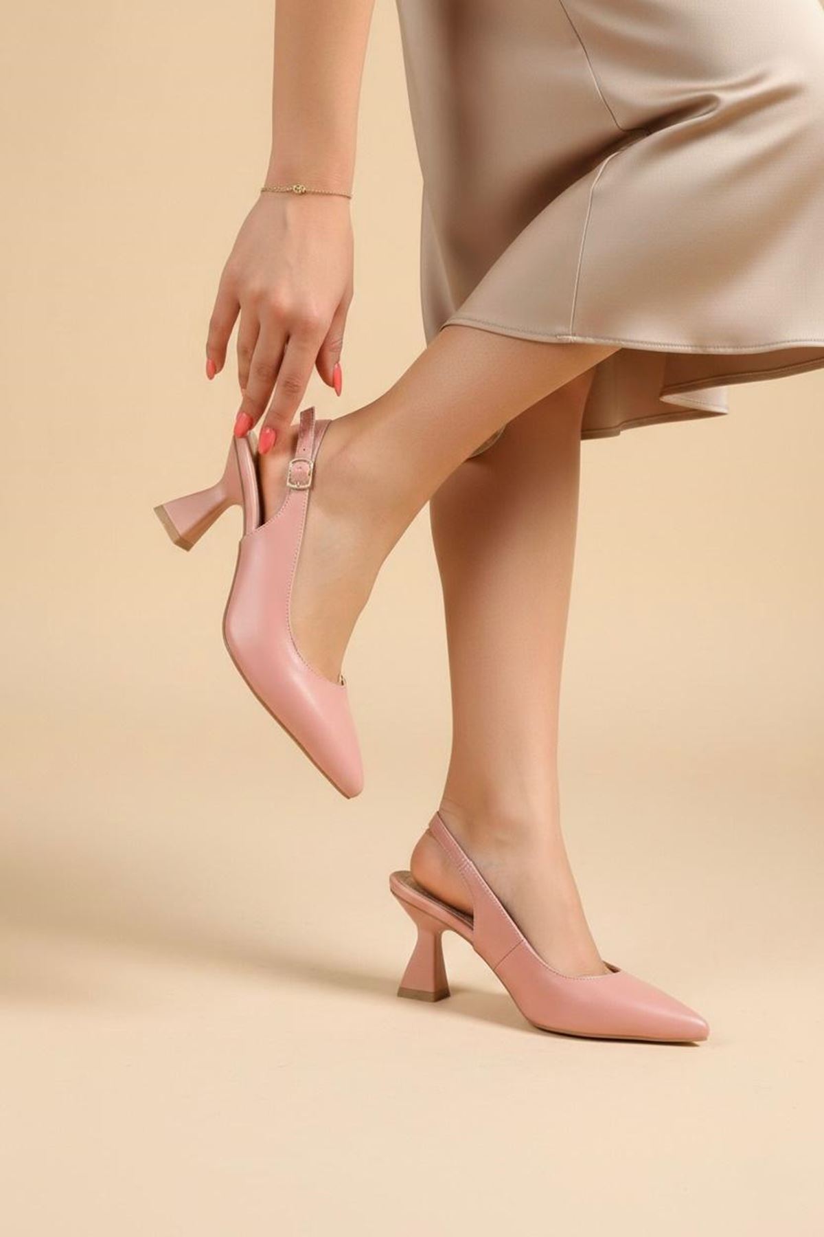 Kadın Harmony Arkası Açık Stiletto Ayakkabı Şampanya Topuk MR5090