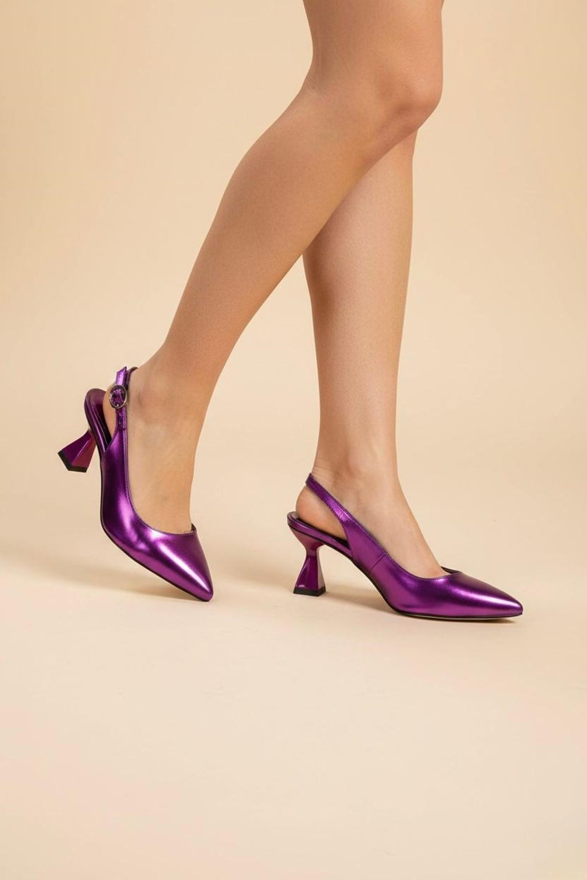 Kadın Harmony Arkası Açık Stiletto Ayakkabı Şampanya Topuk MR5090