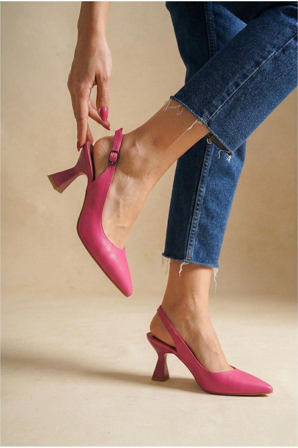 Kadın Harmony Arkası Açık Stiletto Ayakkabı Şampanya Topuk MR5090