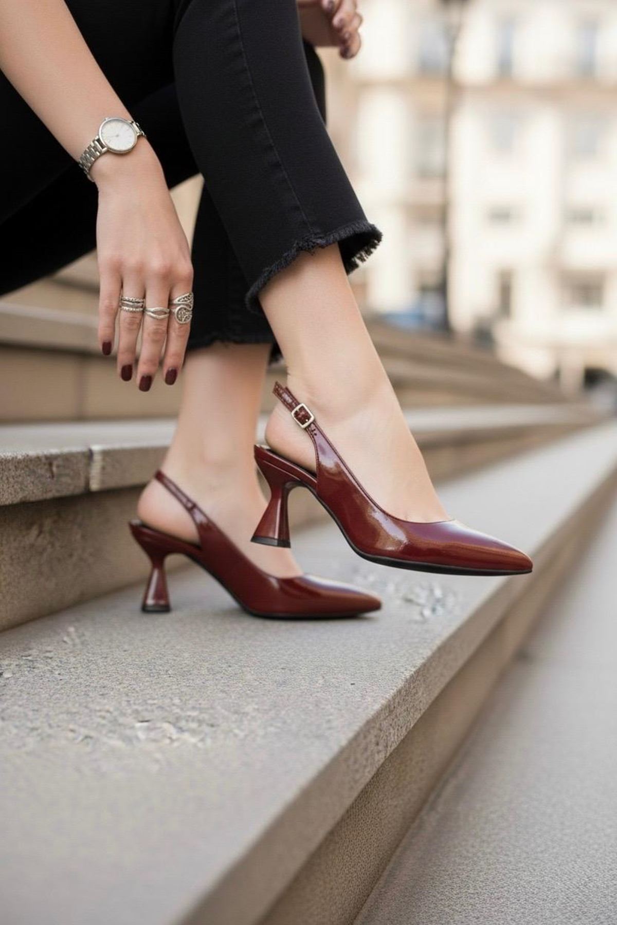 Kadın Harmony Arkası Açık Stiletto Ayakkabı Şampanya Topuk MR5090