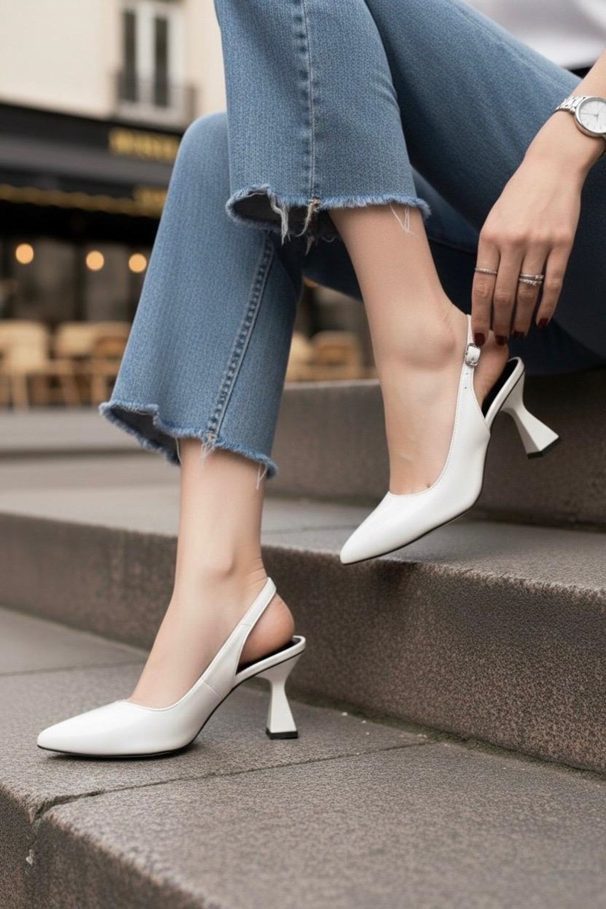 Kadın Harmony Arkası Açık Stiletto Ayakkabı Şampanya Topuk MR5090