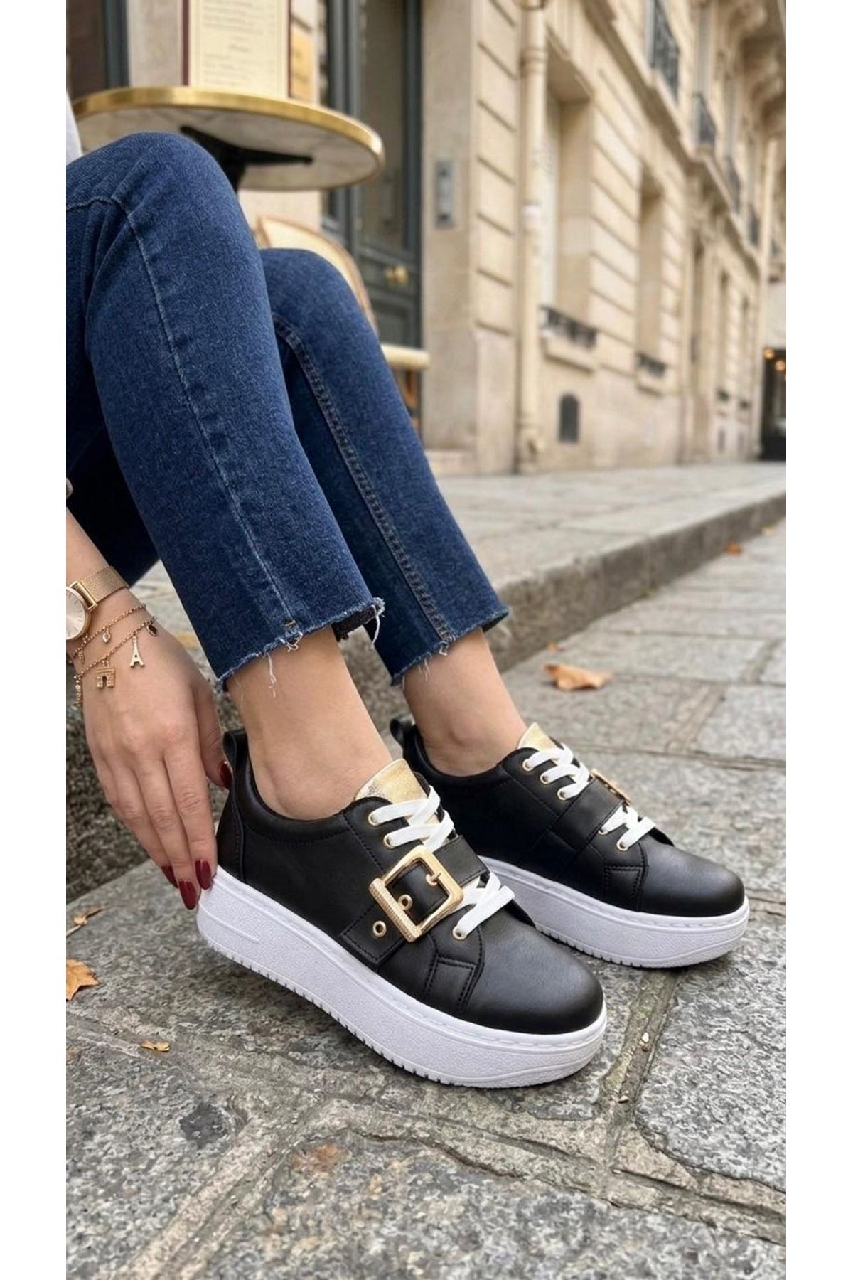 Lusi Siyah Kemer Gold Detaylı Günlük Ortopedik Sneaker 