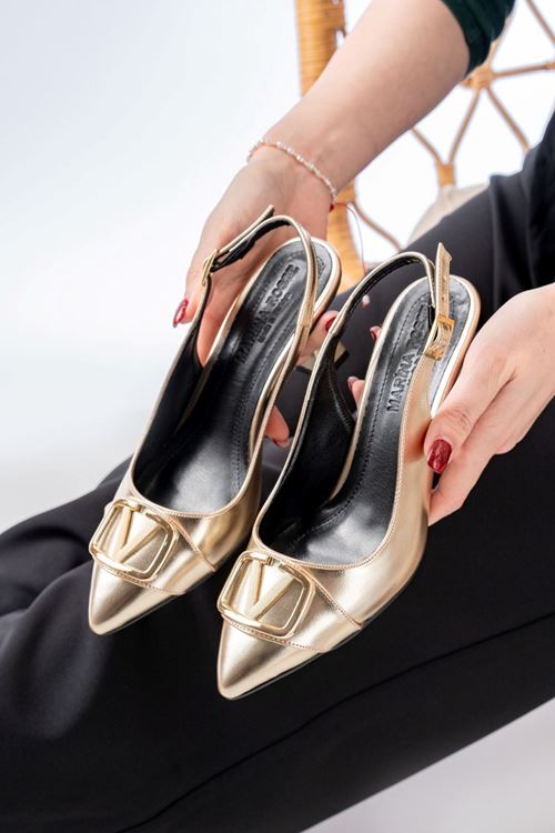 Kadın Sante Toka Detaylı Şampanya Topuk Ayakkabı MR5164