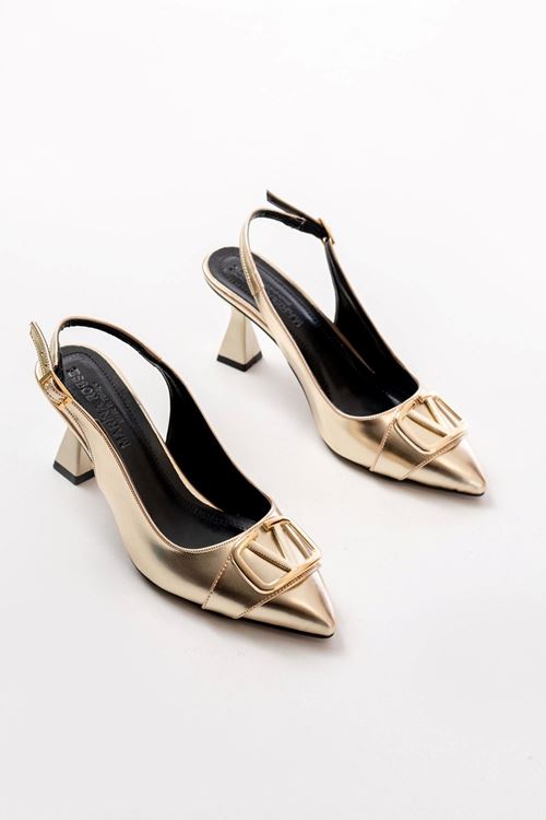 Kadın Sante Toka Detaylı Şampanya Topuk Ayakkabı MR5164