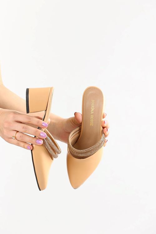 Amber Sivri Burunlu Taş Detaylı Kalin Topuklu Günlük Terlik MR5017