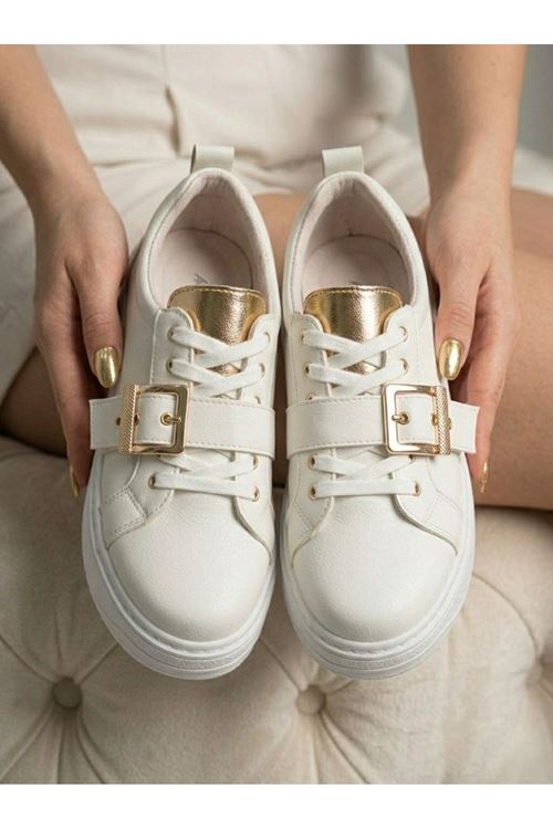 Lusi Beyaz Kemer Gold Detaylı Günlük Ortopedik Sneaker