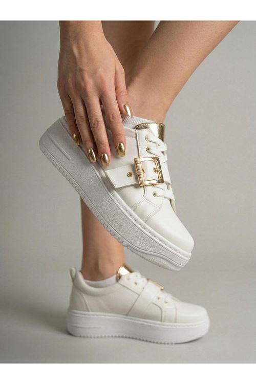 Lusi Beyaz Kemer Gold Detaylı Günlük Ortopedik Sneaker