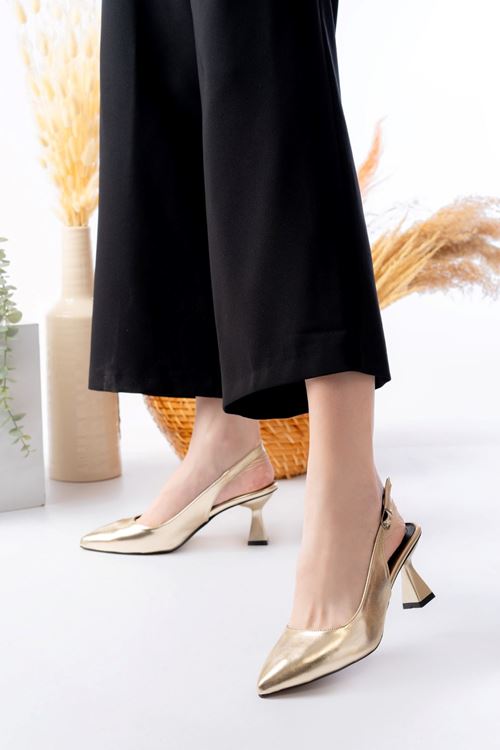 Kadın Harmony Arkası Açık Stiletto Ayakkabı Şampanya Topuk MR5090