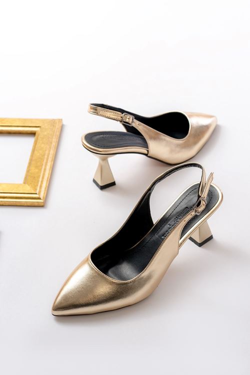 Kadın Harmony Arkası Açık Stiletto Ayakkabı Şampanya Topuk MR5090