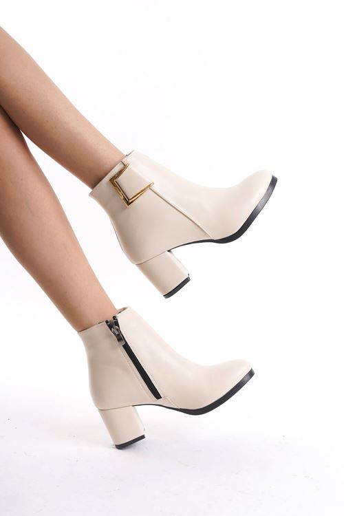 Kadın Atina Cilt Toka Detaylı Topuklu kısa Bot MR5046