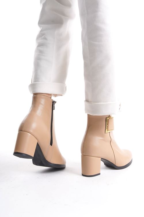 Kadın Atina Cilt Toka Detaylı Topuklu kısa Bot MR5046