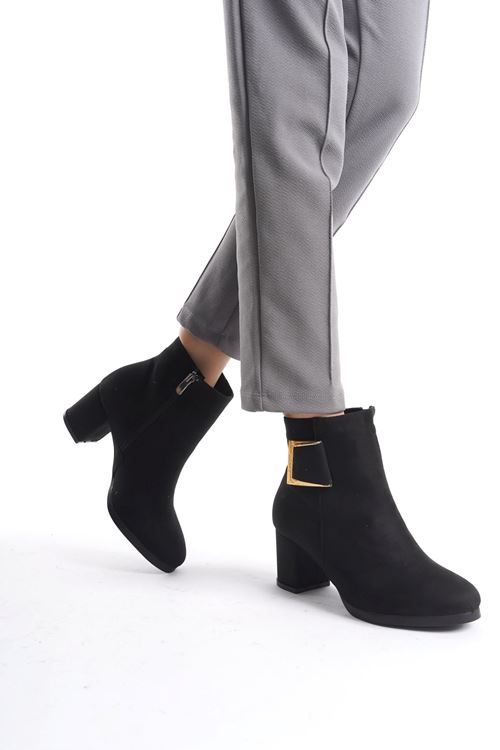 Kadın Atina Cilt Toka Detaylı Topuklu kısa Bot MR5046