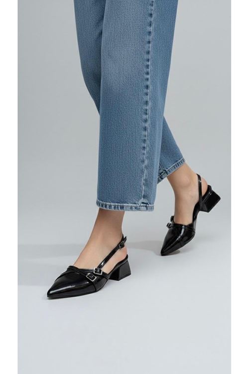 Kadın Beatris Çift Bantlı Sivri Burun Kısa Topuk Günlük Babet Klasik Ayakkabı