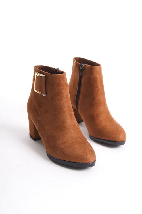 Kadın Atina Cilt Toka Detaylı Topuklu kısa Bot MR5046