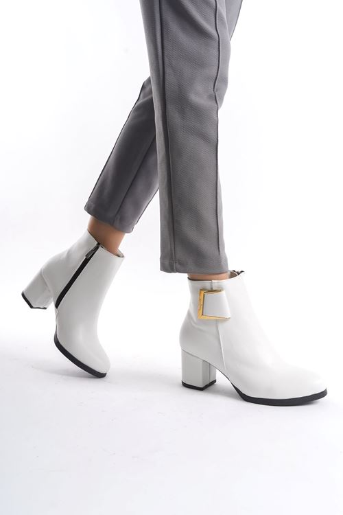 Kadın Atina Cilt Toka Detaylı Topuklu kısa Bot MR5046