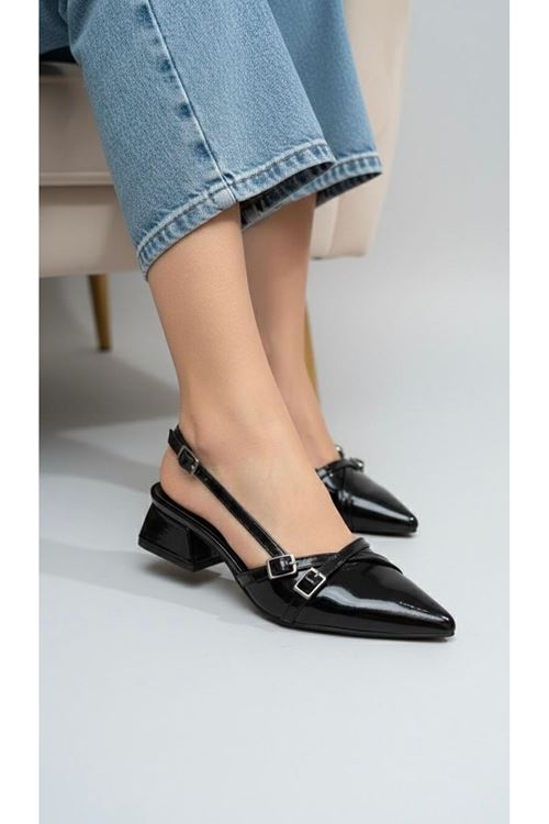 Kadın Beatris Çift Bantlı Sivri Burun Kısa Topuk Günlük Babet Klasik Ayakkabı