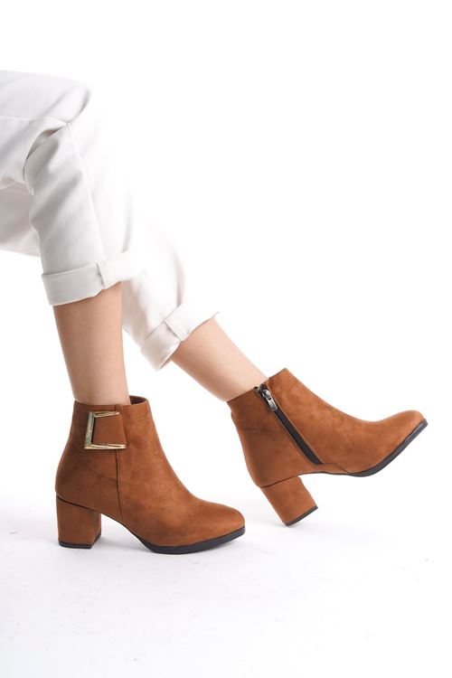 Kadın Atina Cilt Toka Detaylı Topuklu kısa Bot MR5046