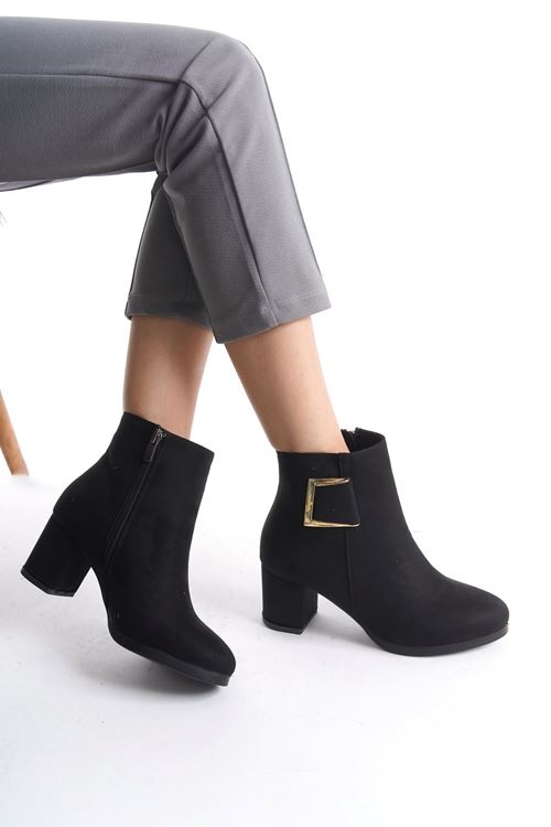 Kadın Atina Cilt Toka Detaylı Topuklu kısa Bot MR5046