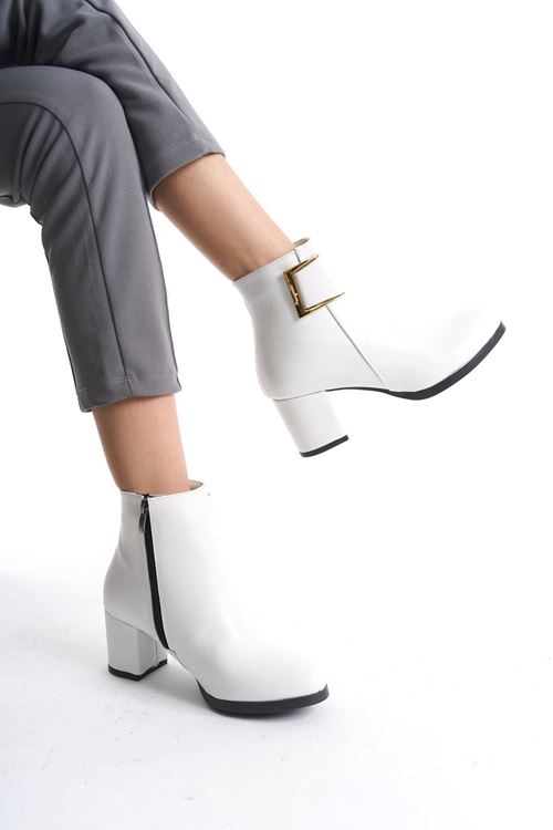 Kadın Atina Cilt Toka Detaylı Topuklu kısa Bot MR5046