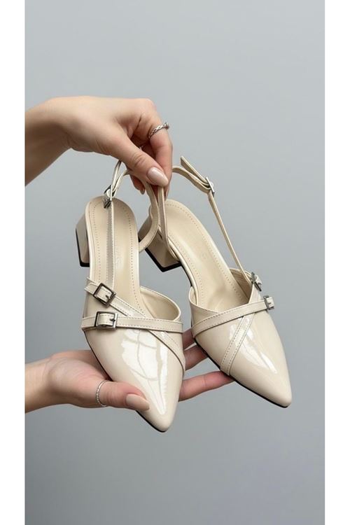 Kadın Beatris Çift Bantlı Sivri Burun Kısa Topuk Günlük Babet Klasik Ayakkabı