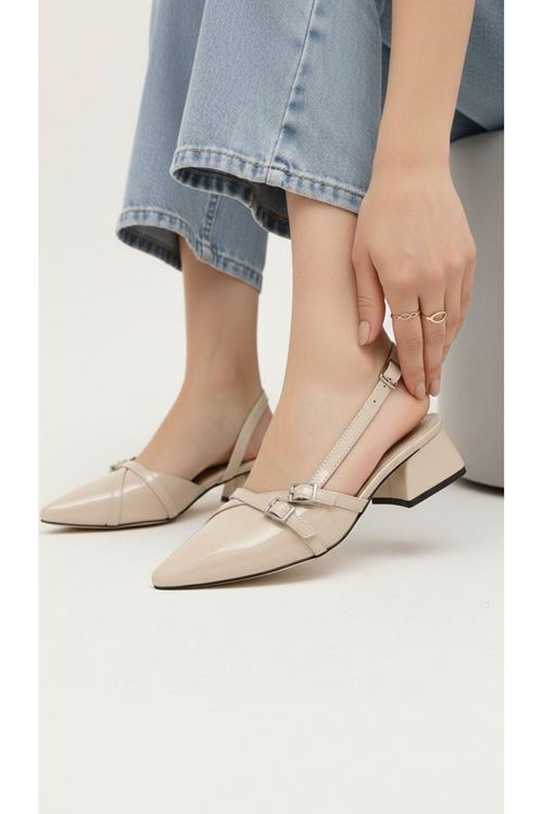 Kadın Beatris Çift Bantlı Sivri Burun Kısa Topuk Günlük Babet Klasik Ayakkabı