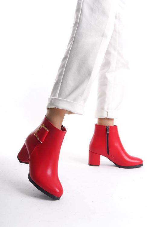 Kadın Atina Cilt Toka Detaylı Topuklu kısa Bot MR5046