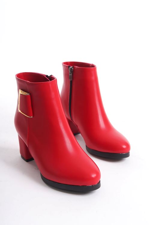 Kadın Atina Cilt Toka Detaylı Topuklu kısa Bot MR5046