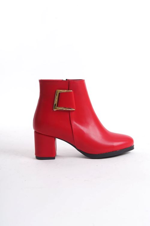 Kadın Atina Cilt Toka Detaylı Topuklu kısa Bot MR5046