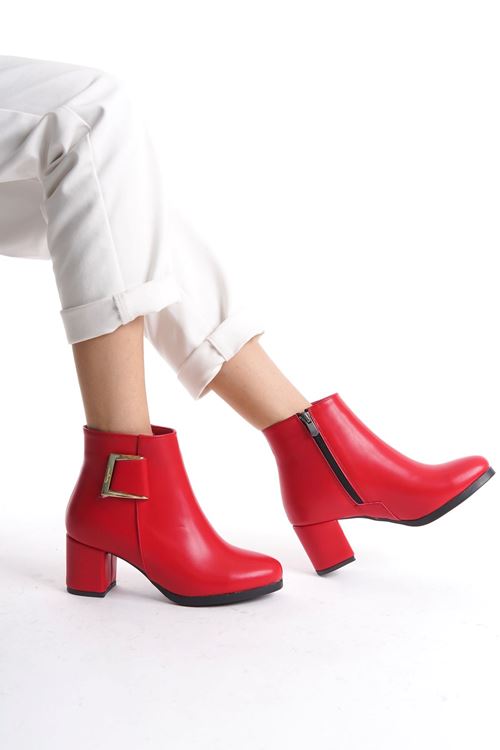 Kadın Atina Cilt Toka Detaylı Topuklu kısa Bot MR5046