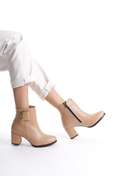 Kadın Atina Cilt Toka Detaylı Topuklu kısa Bot MR5046