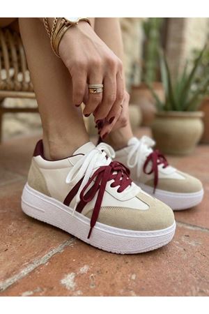  Kadın Vega Bej Çift Bağcıklı Ortopedik Rahat ve Hafif Taban Sneaker 