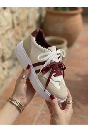  Kadın Vega Bej Çift Bağcıklı Ortopedik Rahat ve Hafif Taban Sneaker 
