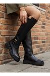 Kadın Viktoria Toka Detaylı Arkası Streç Esnek Diz Altı Günlük Çizme MR5190